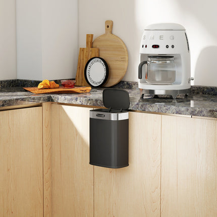 Stainless Steel Kitchen Trash Can, Removable Inner Bin, Black