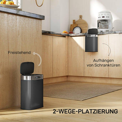 Stainless Steel Kitchen Trash Can, Removable Inner Bin, Black