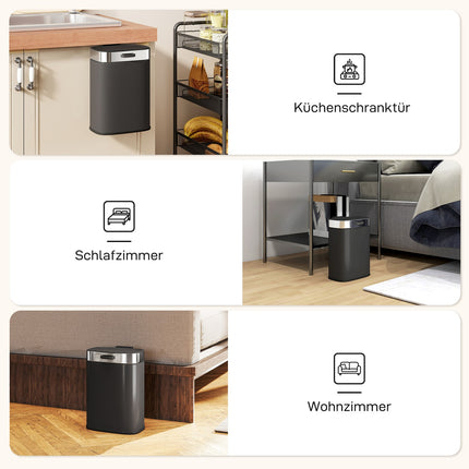 Stainless Steel Kitchen Trash Can, Removable Inner Bin, Black