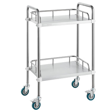 Stainless Steel Lab Rolling Cart, 2-Tier, 220 lb