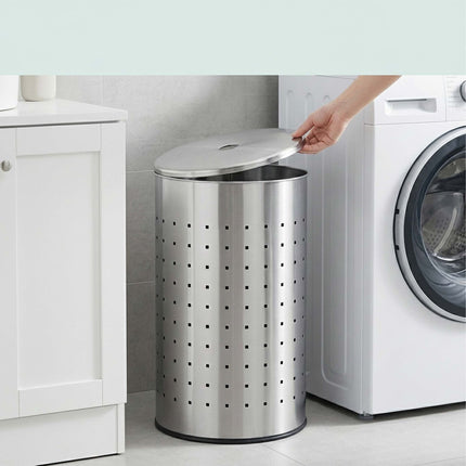 Stainless Steel Laundry Bin with Lid, 42 Liters