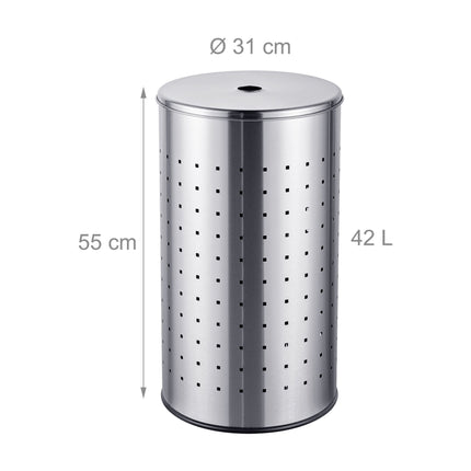 Stainless Steel Laundry Bin with Lid, 42 Liters