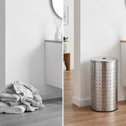 Stainless Steel Laundry Bin with Lid, 42 Liters