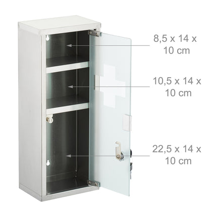 Stainless Steel Medicine Cabinet with Lock, 3 Compartments