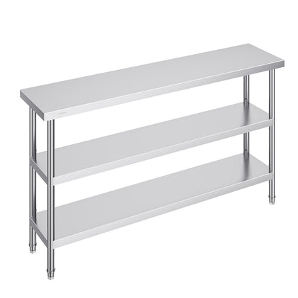 Stainless Steel Prep Table, 14 x 60 in, 3-Tier Shelf