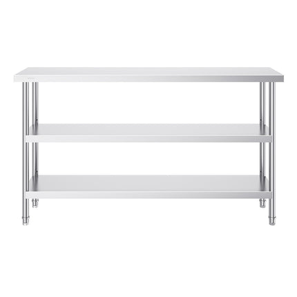 Stainless Steel Prep Table, 14 x 60 in, 3-Tier Shelf