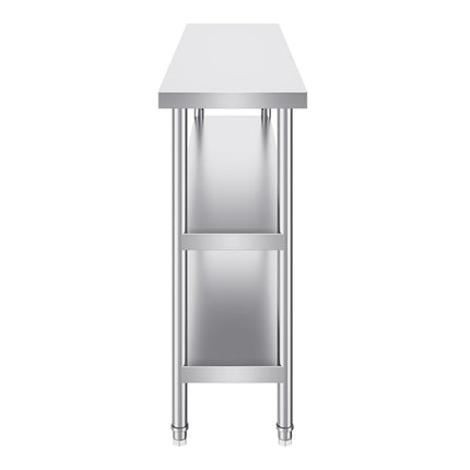 Stainless Steel Prep Table, 14 x 60 in, 3-Tier Shelf