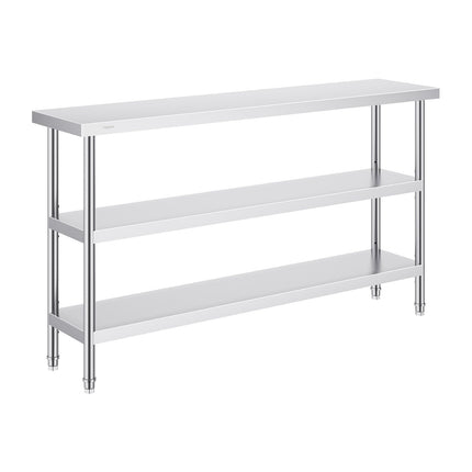 Stainless Steel Prep Table, 14 x 60 in, 3-Tier Shelf