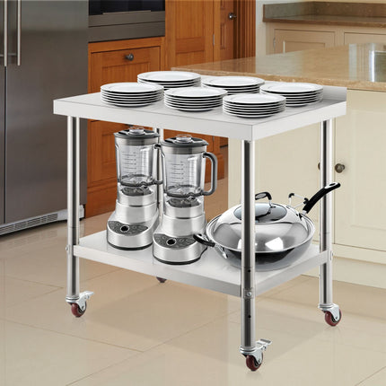 Stainless Steel Prep Table 30x24, Backsplash, Casters