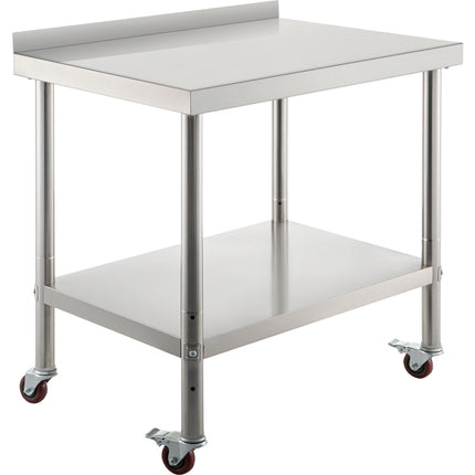 Stainless Steel Prep Table 30x24, Backsplash, Casters
