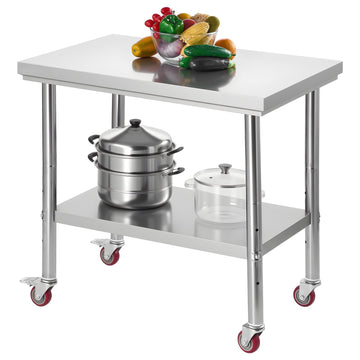 Stainless Steel Prep Table 60 x 90 cm, Wheels, Shelf
