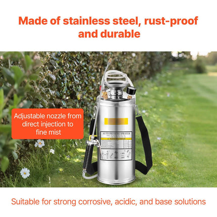 Stainless Steel Pump Sprayer, 8L/2 Gal, Adjustable Nozzle