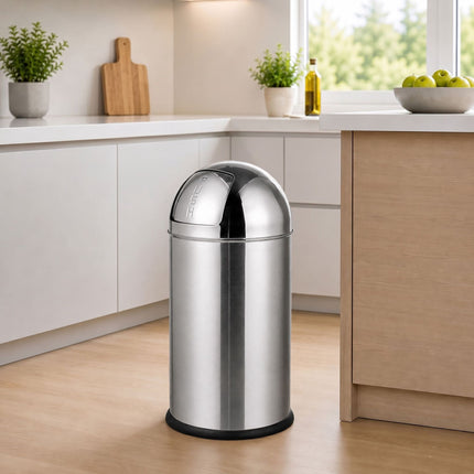 Stainless Steel Push-Lid Bin, 70L, Silver
