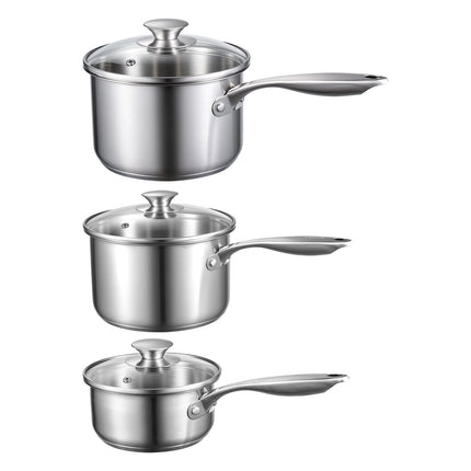 Stainless Steel Saucepan Set, 3-Piece, Glass Lids