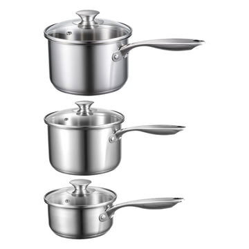 Stainless Steel Saucepan Set, 3-Piece, Glass Lids