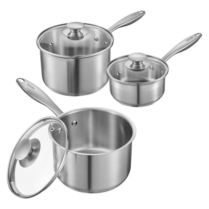 Stainless Steel Saucepan Set, 3-Piece, Glass Lids