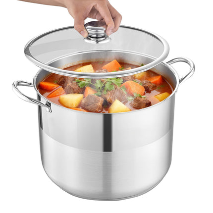 Stainless Steel Stock Pot, 16 Qt, Glass Lid, Induction