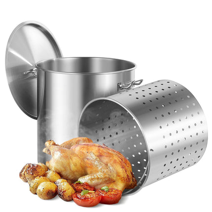 Stainless Steel Stockpot, 84 Qt, Basket and Lid