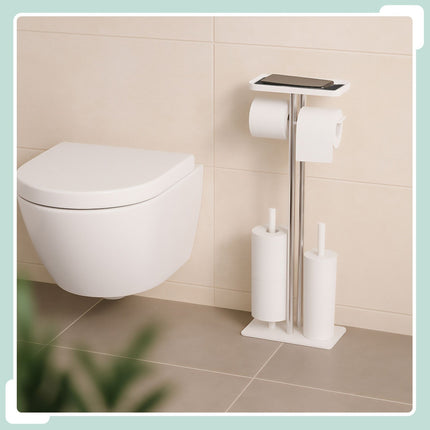 Stainless Steel Toilet Kit with Shelf and Spare Roll Holder