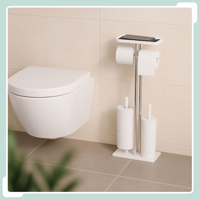 Stainless Steel Toilet Kit with Shelf and Spare Roll Holder