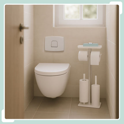Stainless Steel Toilet Kit with Shelf and Spare Roll Holder