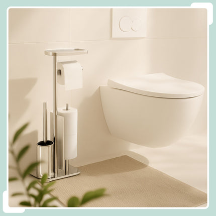 Stainless Steel Toilet Stand with Shelf and Brush