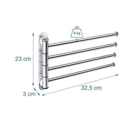 Stainless Steel Wall Towel Rail, 4 Swivelling Arms