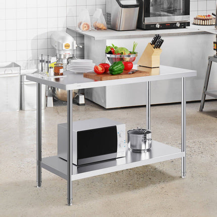 Stainless Steel Work Prep Table, 24 x 48 In, Adjustable Shelf