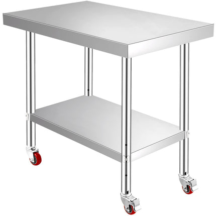 Stainless Steel Work Table 12x24x34, Wheels, 700 Lb Load