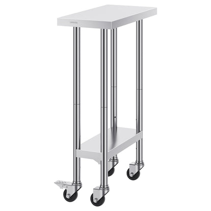 Stainless Steel Work Table 24x12x38, Wheels, Adjustable