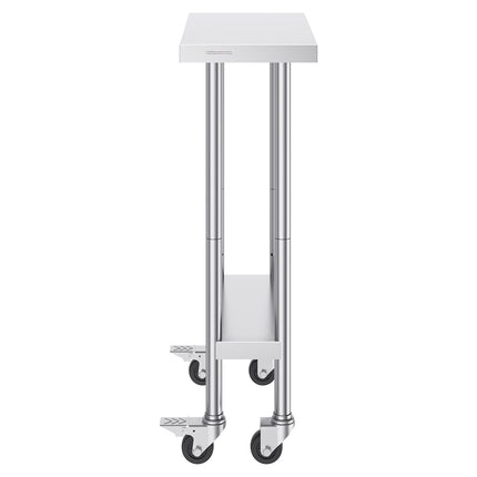 Stainless Steel Work Table 24x12x38, Wheels, Adjustable