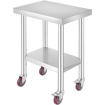 Stainless Steel Work Table 24x18x34, 4 Wheels, 700 lb