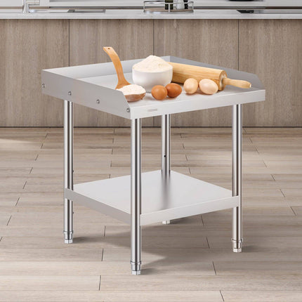 Stainless Steel Work Table 24x24x26 in, 3-Sided Backsplash