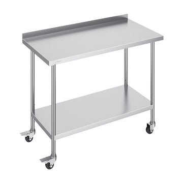 Stainless Steel Work Table 24x48, Casters, Adjustable Shelf