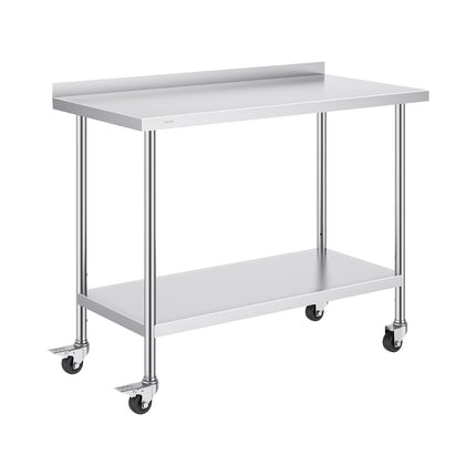Stainless Steel Work Table 24x48, Casters, Adjustable Shelf