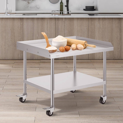 Stainless Steel Work Table 30 x 36 In, Casters, Backsplash