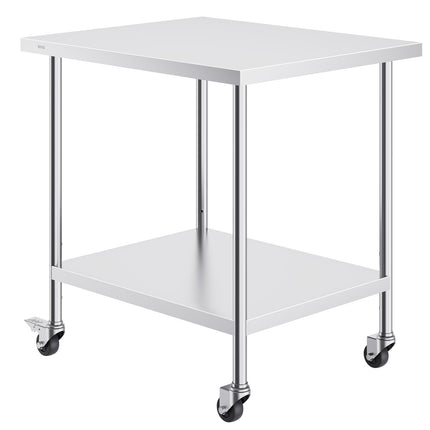 Stainless Steel Work Table 30x36x38, Adjustable Shelf, Wheels