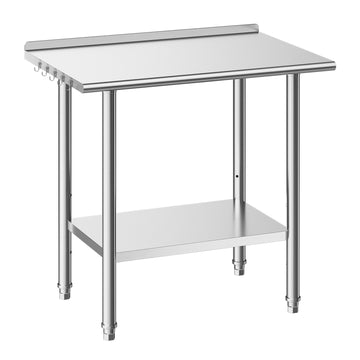 Stainless Steel Work Table 36x24 In, Backsplash, Undershelf