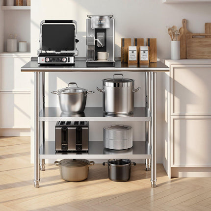 Stainless Steel Work Table 48x24 in, 2 Shelves, Backsplash