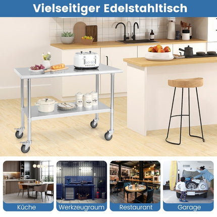 Stainless Steel Work Table with Wheels, Adjustable Shelf