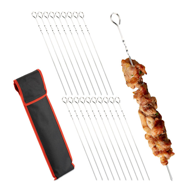 Stainless steel barbecue skewers in a set of 20