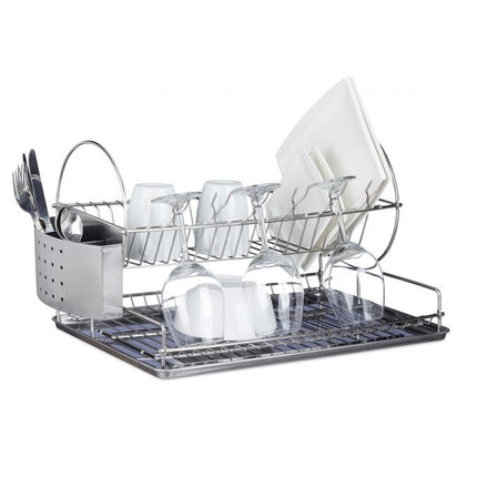 Stainless steel dish rack with glass holder