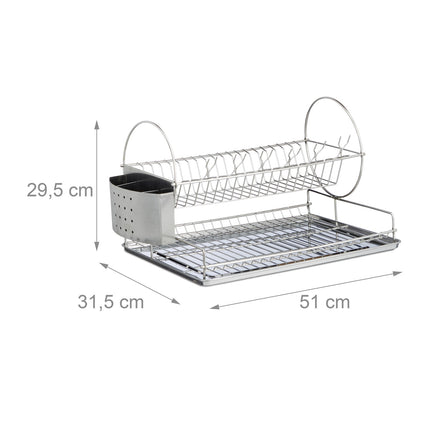 Stainless steel dish rack with glass holder