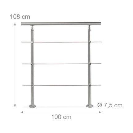 Stainless steel stair railings 1.0m / 2 posts / 3 crossbars