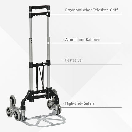 Folding aluminum stair climber with 6 wheels, 70 kg capacity