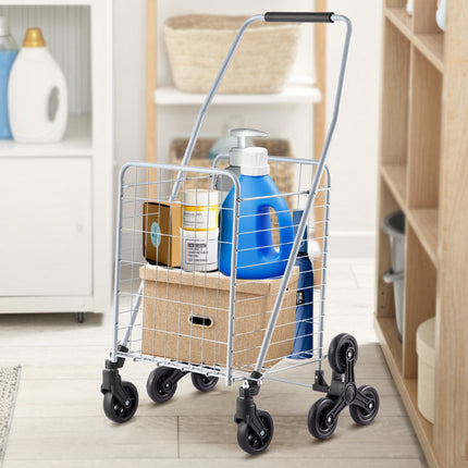Stair Climbing Shopping Cart with Swivel Wheels, 45 L, 88 lb, Silver