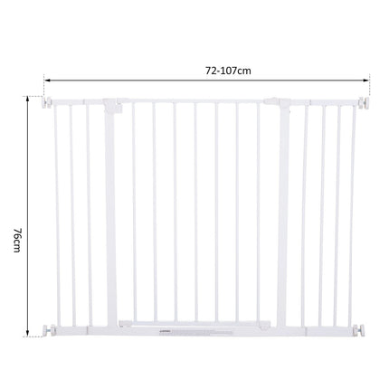Adjustable metal stair gate - Drill-free, 76-107 cm, White