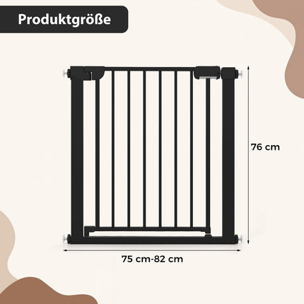 Stair Gate No-Drill, 75-82 cm, Auto-Close, Black