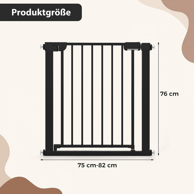 Stair Gate No-Drill, 75-82 cm, Auto-Close, Black