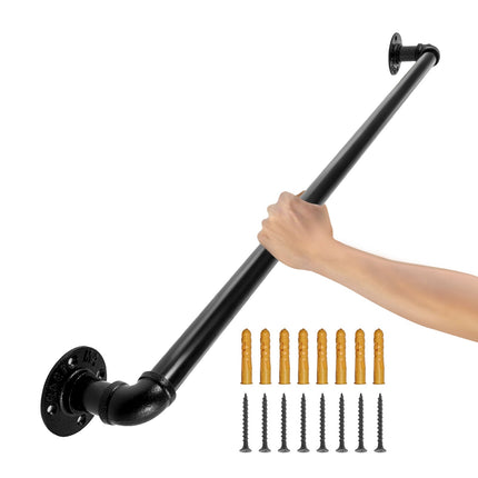 Stair Handrail, 61 cm Carbon Steel Wall-Mount Pipe, Black